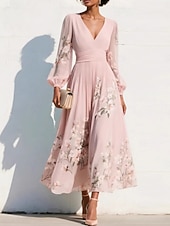 Χαμηλού Κόστους Κομψά φλοράλ φορέματα-Γυναικεία Μακρύ φόρεμα Φορέματα σιφόν Floral φόρεμα Φόρεμα εκτύπωσης Κομψό Μοντέρνα ΕΞΩΤΕΡΙΚΟΥ ΧΩΡΟΥ Διακοπές Αργίες Κανονικό Φλοράλ Μακρυμάνικο Λαιμόκοψη V