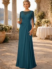 Недорогие Длина пола-Футляр В пол Свадебное платье для гостей Вечернее платье Платье для матери невесты Без рукавов Вырез под горло Элегантный стиль Свадебный гость Помолвка Шифон с Аппликации Рюши / сборки