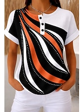 tanie koszulka sztuka i design-Damskie Koszulka z goframi Teksturowane swetry z dzianiny Podkoszulek Kolorowy blok Nadruk Graficzny Geometryczny Abstrakcja Zabytkowe Elegancki Klasyczny Krótki rękaw Półgolf Henley Zwykłe topy