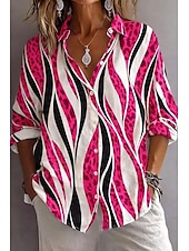 economico Bluse a righe e geometriche-Per donna Camicia Bottoni Stampato Grafico Leopardo Geometrico Elegante Vintage Tropicale Manica Lunga Colletto a Camicia Top Regolari Quotidiano Lavoro Blu Rosa Cachi Estate Primavera Autunno