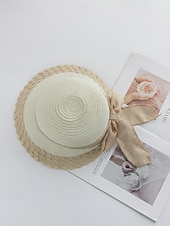 abordables Sombreros de mujer-Sombrero de paja bohemio para mujer, ala ancha, varios colores, decoración con lazo, sombrero de playa ligero para verano, vacaciones, ropa informal para exteriores