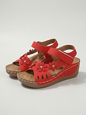 economico Sandali con zeppa-Sandali con zeppa casual colorati da donna – scarpe estive decorate con fiori, sandali aperti con velcro regolabili per feste in giardino e viaggi &amp;abbigliamento quotidiano
