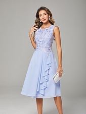 economico Set di abiti per la mamma-Due Pezzi Linea ad A Lunghezza al ginocchio Abito da invitata a nozze Abito da cerimonia per signora Senza Maniche Scollo Tondo Elegante Ospite di nozze Ricevimento di matrimonio Chiffon Pizzo Abiti