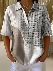  Per donna Top estivi Grafico Geometrico Elegante Vintage Classico Manica Corta Colletto a Camicia Top Regolari Casuale Quotidiano Blu Cenere Nero Bianco Blu turchese Estate Primavera