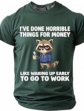 economico Magliette divertenti da uomo-Maglietta da uomo con stampa divertente di un procione "Ho fatto cose orribili per soldi", maniche corte, girocollo, procione stanco che beve caffè, umorismo da ufficio, regalo sarcastico per