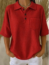 cheap Plain tee-Women's Waffle Shirt Summer Tops Pocket Buttons Solid Color Vintage Stylish Sleeveless Half Sleeve Polo Collar Regular Tops Casual Daily Outdoor Yellow Pink Red Green Summer Spring Fall