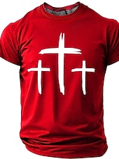 abordables Camisetas de fe-Hombre Cruz Camiseta Manga Corta Camiseta Impresión 3D Cuello Barco Camisa Moda Design Sencillo Casual Diario Fiesta Rojo Verano Primavera Ropa S M L XL XXL XXXL
