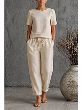 economico Imposta-Per donna Set di biancheria in cotone Maglietta Manica Corta Mezza Manica Girocollo Semplice Moda Data Blu Verde militare Arancione Primavera &amp; Estate