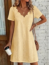  Women's Knee Length Dress White Dress Summer Dress Eyelet Dress Elegant Fashion Modern Beach Vacation Holiday Regular Fit Plain Short Sleeve V Neck Blue White Yellow Pink Summer Spring