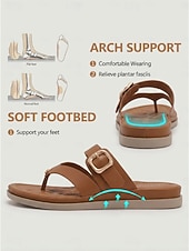 baratos Sandálias Confortáveis-Sandálias femininas marrons de dedo com fivela ajustável – chinelos confortáveis com amortecimento, rasteirinhas de verão respiráveis de bico aberto para praia, férias e viagens. &amp;uso diário