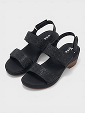 cheap Comfort Sandals-Women's Camel Rhinestone Comfort Heel Sandals with Adjustable Straps – Cushioned Chunky Heel Arch Support Sandals for Travel, Daily Wear, Garden Leisure &amp; Casual Outfits