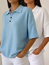 tanie Gładkie bluzki-Damskie Koszula waflowa Jednokolorowe Elegancja Aktywny Urlop Bez rękawów Rękaw 1/2 W serek Kołnierz polo Długie topy Codzienny Na zewnątrz Streetwear Niebieski / Czarny Biały + czarny Czerwony