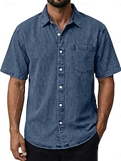 billiga Smart Casual skjortor för män-Herr Skjorta Casual skjorta Knapp upp skjorta Tvätta skjorta i 100 % bomull Svart Vin Marinblå Purpur Brun Kortärmad Slät Kavajslag Ledigt Dagligen Framficka Kläder Bomull Elastan Elegant Mode Ledigt