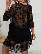 Χαμηλού Κόστους Φορέματα παραλίας-Γυναικεία Μαγιό Που καλύπτει Μαγιό-φόρεμα Μαγιό Δαντέλα Διακοπές Ρούχα παραλίας Συμπαγές Χρώμα Λαιμόκοψη V Μακρυμάνικο Μαγιό