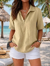 cheap Shirts-Women's Shirt Solid Color Plain Vacation Vintage Stylish Sleeveless Regular Tops Casual Blue Black White Yellow Wine Summer Spring