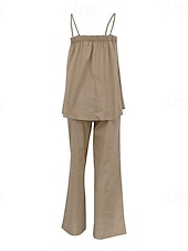 economico Imposta-Per donna Set di biancheria in cotone Set di Pantaloni Senza Maniche Spallina Tinta unica Moda Streetwear Boho Casuale Quotidiano All'aperto Cachi Estate Vestibilità regolare
