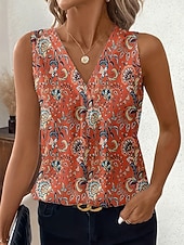 economico Serbatoio Grafico-Per donna Canotta Floreale Grafico Elegante Vintage Classico Senza Maniche Scollo a V Top Regolari Casuale Quotidiano Blu Arancione Cachi Estate Primavera