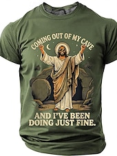  Camisa T-Shirt Cristiana Graciosa Hombre Biblia Salí de mi cueva y he estado muy bien Resurrección de Jesús Meme Humor Camiseta Gráfica Casual de Manga Corta Regalo para la Iglesia Ropa de Diseñador