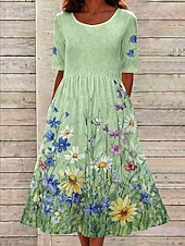 economico Abiti casual floreali-Per donna Abito Midi Abito a Tubino Vacanza Casual Boho Quotidiano Abito Estivo Abito Primaverile Vestibilità regolare Floreale Grafico Manica Corta Girocollo Giallo Verde chiaro Rosa Azzurro cielo