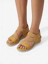 abordables Sandalias Cómodas-Sandalias amarillas de mujer con soporte para el arco del pie y tira elástica: zapatos cómodos y acolchados para caminar, sandalias casuales de verano ligeras con suela suave para viajar, caminar y
