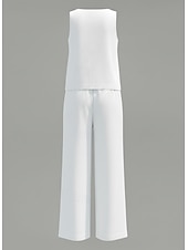 economico Set Coordinati di Lusso-Per donna Set di biancheria in cotone Gilet in cotone e lino Set di Pantaloni Senza Maniche Girocollo Tinta unica Moda Streetwear Casuale Quotidiano All'aperto Bianco Giallo Beige Estate Vestibilit