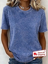  Damen T-Shirt 100% Baumwolle Vintage Gewaschene Oberteile T-Shirt Top Schlicht Vintage Mode Stylisch Kurzarm Rundhals Reguläre Oberteile Alltag Ausgehen Wochenende Blau Schwarz Lila Fuchsia Orange