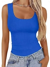 economico Serbatoio Semplice-Per donna Maglietta Semplice Moda Elegante Classico Senza Maniche Collo a U Top Regolari Quotidiano Uscire Weekend Blu Nero Bianco Vino Verde Estate Primavera