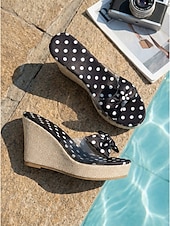 cheap Wedge Sandals-Women's Polka Dot Bow Wedge Sandals - Trendy Clear  Wedges with Espadrille-Style Sole for Luxury Resort Vacations, Hotel Poolside Lounging &amp; Summer Beach Parties