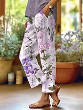 preiswerte Grafikhosen-Damen Freizeithose Hosen Hose Gerade Urlaub Mode Streetwear Volle Länge Mittlere Taille Blumen Grafik Tasche Elastischer Bund Druck Bequem Komfort Atmungsaktivität Unelastisch Täglich Outdoor