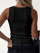 abordables Tanque Sencillo-Mujer Tejido de punto acanalado Camiseta sin mangas Color sólido Elegante Casual Sin Mangas Escote en U Tops regulares Noche Ropa de vacaciones Negro Blanco Marrón Verde Trébol Verano