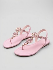 cheap Flat Sandals-Women's Gold Crystal Flat Sandals, Open Toe T-Strap Evening Dress Shoes for Resort Dinner, Vacation &amp; Summer Evening Events