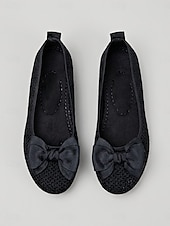 abordables Ballerines femme-Ballerines noires en maille pour femme, respirantes, ornées d'un nœud décoratif, à enfiler, confortables et décontractées, idéales pour le bureau et le quotidien. &amp; été