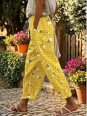 preiswerte Grafikhosen-Damen Freizeithose Hosen Hose Gerade Urlaub Mode Streetwear Volle Länge Mittlere Taille Blumen Grafik Tasche Elastischer Bund Druck Bequem Komfort Atmungsaktivität Unelastisch Täglich Outdoor