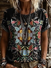 economico T-shirt Boho-Per donna Maglietta Stampato Floreale Grafico Geometrico Vintage Elegante Casual Manica Corta Scollo a V Top lunghi Casuale Quotidiano Weekend Blu Viola / Blu Nero Giallo Vino Estate Primavera