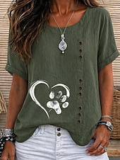 cheap Art&amp;Design Blouses-Women's Blouse Buttons Graphic Geometric Elegant Vintage Daily Short Sleeve Crew Neck Regular Tops Casual Daily Holiday Blue Pink Army Green Brown Green Summer Spring