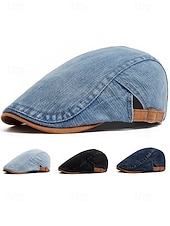 economico Cappelli da uomo-Berretto regolabile da uomo in denim e cotone, modello newsboy a cappello piatto multicolore, ideale per vacanze al mare, viaggi, guida e abbigliamento casual di tutti i giorni.