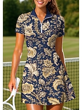 baratos Vestido Feminino-Mulheres Estampado Cashemere Floral Boêmio Vestido de tênis Vestido esportivo Manga Curta Imprimir Respirável Voleibal Tênis Golfe Colarinho Colarinho polo Vestidos Azul Marinho Escuro Roupas de tênis