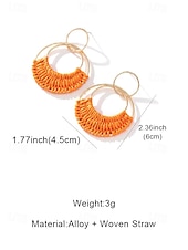 cheap Women's Earring-Women's Bohemian Woven Hoop Earrings, Alloy Rattan Style Statement Round Earrings in Multiple Colors for Beach Vacation Travel, Resort Wear and Everyday Casual Summer Jewelry