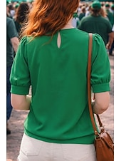  San Patrizio Per donna Maglietta Taglio Tinta unica Elegante Moda Casual Mezza Manica Manica a Lanterna Girocollo Top Regolari Quotidiano Uscire Weekend Verde Estate Primavera