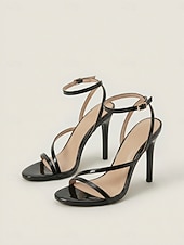 abordables Sandalias de tacón-Sandalias de tacón de aguja color nude con tiras para mujer: elegantes tacones minimalistas para cócteles.
