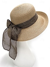 preiswerte Hüte für Damen-Damen-Sonnenhut im Boho-Stil, faltbarer Strohhut mit breiter Krempe und Schleife in verschiedenen Farben für Strandurlaub, Freizeit, Reisen und Sommerurlaub im Resort.
