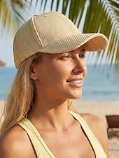 tanie Kapelusze damskie-Damska czapka baseballowa ze słomy w stylu boho, regulowany, wielokolorowy, tkany kapelusz przeciwsłoneczny na wakacje na plaży, podróże do kurortu, wypoczynek na świeżym powietrzu i codzienny strój