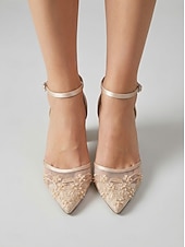 cheap Block Heel Pumps-Women's Champagne Embroidered Block Heel Pumps – Elegant Cocktail Party Dress Shoes