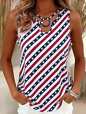  Ημέρα Αμερικανικής Ανεξαρτησίας Γυναικεία Κορυφή ματιών Χιτώνας Αμάνικη Μπλούζα Μικρή Οπή Γραφική Σημαία Στυλάτο Κλασσικό Αμάνικο Ασύμμετρο Στρογγυλή Λαιμόκοψη Κανονικά μπλουζάκια Causal Καθημερινά