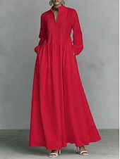 Недорогие Выпускные платья-Жен. Длинное платье Платье-рубашка Белое платье Платье на выпускной Элегантный стиль Мода Современное на открытом воздухе Отпуск На выход Стандартный Полотняное плетение Длинный рукав Вырез под горло