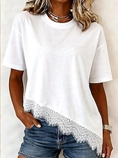 Χαμηλού Κόστους Απλή μπλούζα-Γυναικεία Κομψή Χιτώνας Μπλουζάκι Ασύμμετρο στρίφωμα Σκέτο Κομψό Βοημία Κοντομάνικο Στρογγυλή Ψηλή Λαιμόκοψη Μακριές μπλούζες Causal Μαύρο Λευκό Καλοκαίρι Άνοιξη