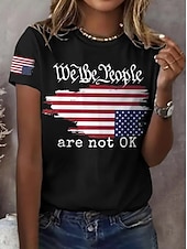  День независимости США Жен. Футболка С принтом Графика Флаг Стиль Классика На каждый день С короткими рукавами Вырез под горло Обычные топы Повседневные Синий Цвет золы Черный Белый Лето Весна