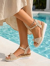 halpa Espadrille-sandaalit-Naisten kangaskiilakorkoiset espadrille-sandaalit - mukavat ja solkikiinnityksellä varustetut platform-sandaalit uima-allaslomiin ja kesäisiin rantakohteisiin &amp;rento loma-asu