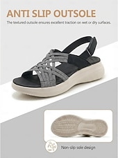 abordables Sandales Confort-Sandales noires sportives pour femmes avec soutien de la voûte plantaire – sandales à bride arrière élastique tissée, chaussures légères, respirantes et rembourrées pour un confort optimal toute la