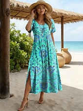 economico Abiti Boho-Per donna Abito Midi Abito a trapezio Casual Spiaggia Vestibilità regolare Grafico Geometrico Manica Corta Girocollo Blu Rosa Viola Verde Estate Primavera